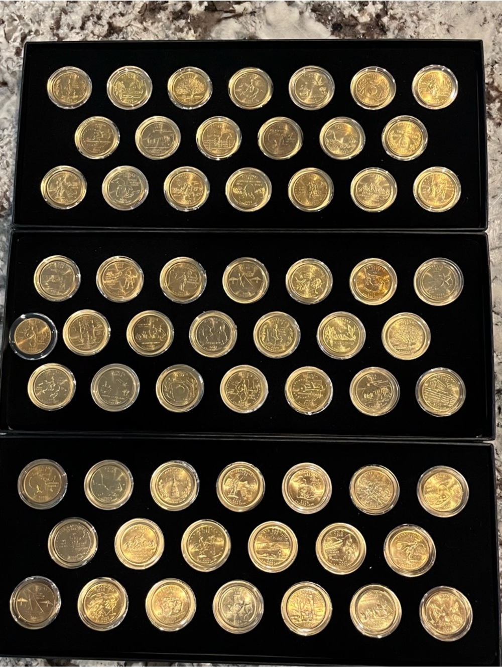 24K Gold Plated US State Quarters Coin Collection in Capsules-P&D Mint 1999-2004